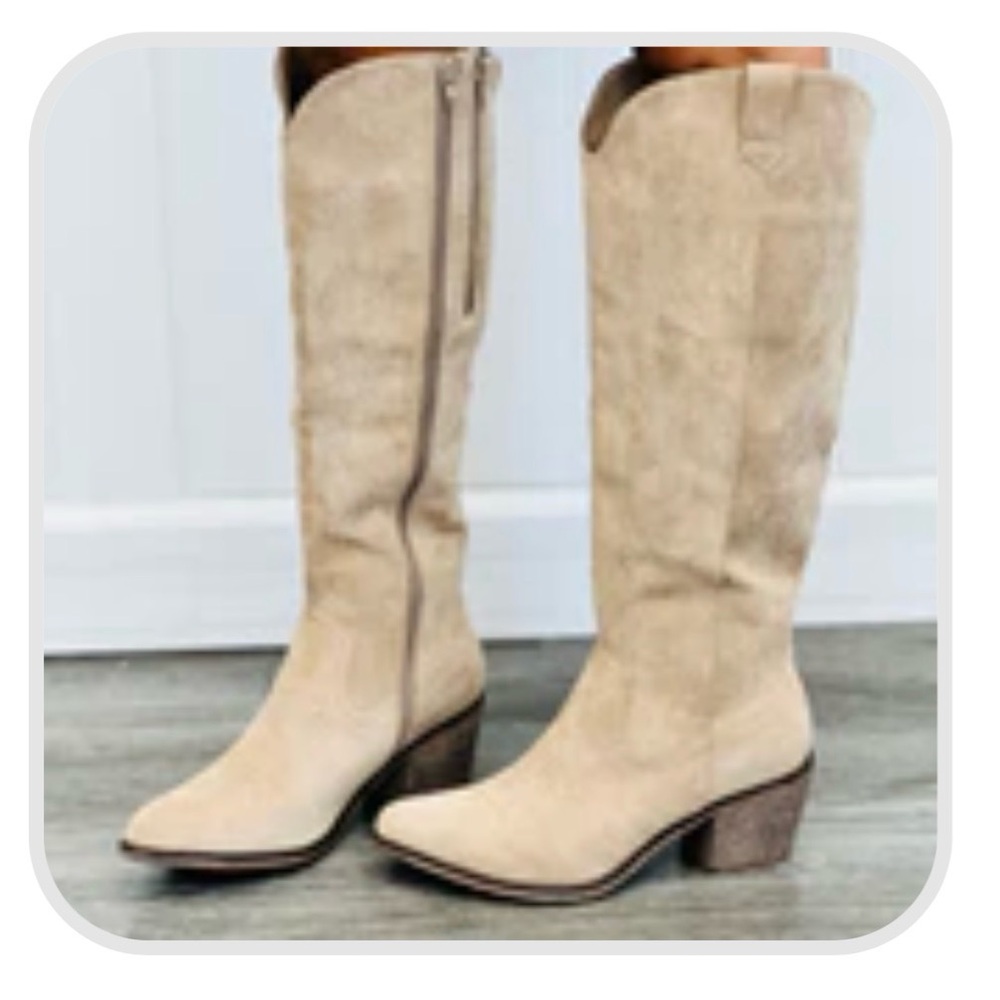 Chic Beige Suede Heeled Boots